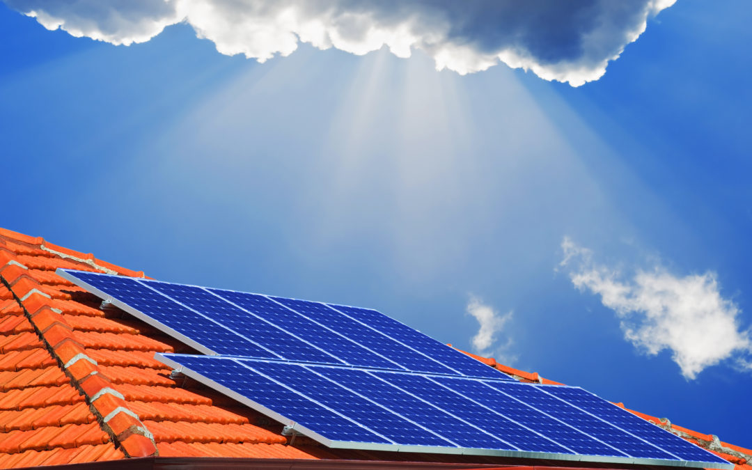 Solar panels on the roof of modern house